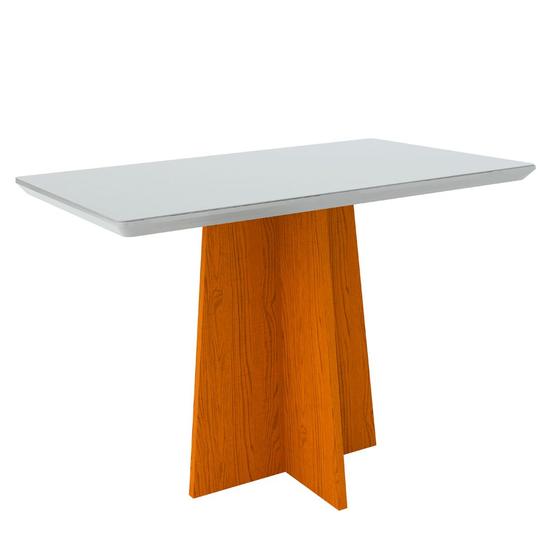 Imagem de Mesa De Jantar Com 4 Lugares 1,20 Com Tampo De Madeira Canto Arredondada Com Vidro Cor Ype Off White Ana New Ceval