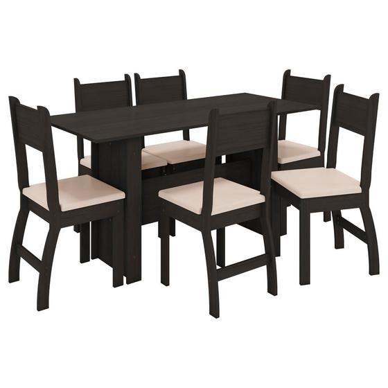 Imagem de Mesa de Jantar Com 6 Cadeiras Milano Amendoa Savana Poliman Móveis