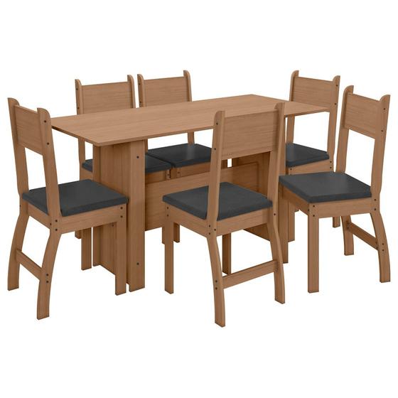 Imagem de Mesa de Jantar Com 6 Cadeiras Milano Carvalho Preto Poliman Móveis