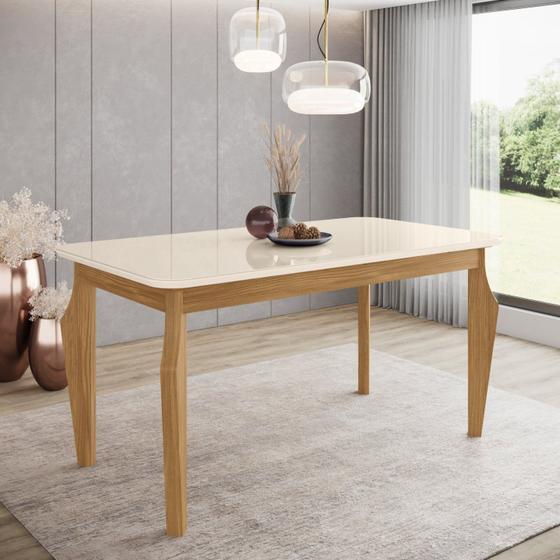 Imagem de Mesa de Jantar com Tampo de Vidro 160cm Ghala Nature/Off White