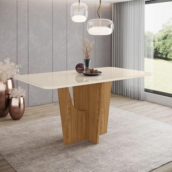 Imagem de Mesa De Jantar Com Tampo Mdf Com Vidro 160cm Vértice