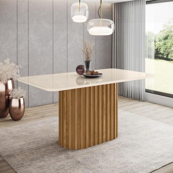 Imagem de Mesa de Jantar com Tampo MDF e Vidro com Canto Arredondado 160 Cm Solana Henn