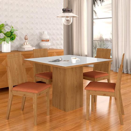 Imagem de Mesa De Jantar Com Vidro 4 Cadeiras Aveiro Cinamomo/off White/terracota - Móveis Arapongas