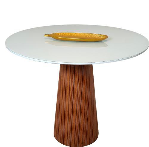 Imagem de Mesa de Jantar Cone 90 cm Base Madeira Pau Ferro Rajado Tampo Laca + Vidro