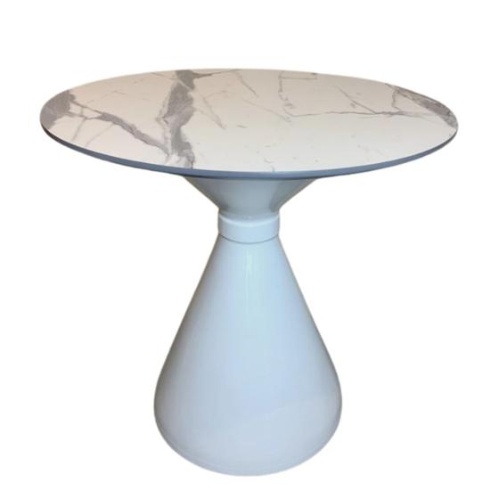 Imagem de Mesa de Jantar Cone Ampulheta 80 cm Tampo MDF Texturizado Mármore Base Branca