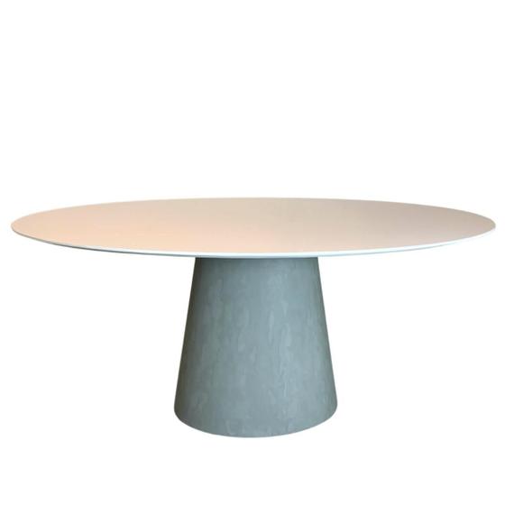 Imagem de Mesa De Jantar Cone Oval 120x80 Cm Base Cimento Queimado Tampo Laqueado Branco