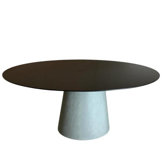 Imagem de Mesa De Jantar Cone Oval 120x80 Cm Base Cimento Queimado Tampo Laqueado Preto