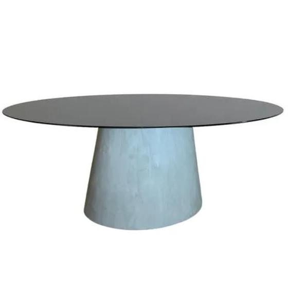 Imagem de Mesa de Jantar Cone Oval 120x80 cm Tampo Madeira Laqueada Base Cimento Queimado