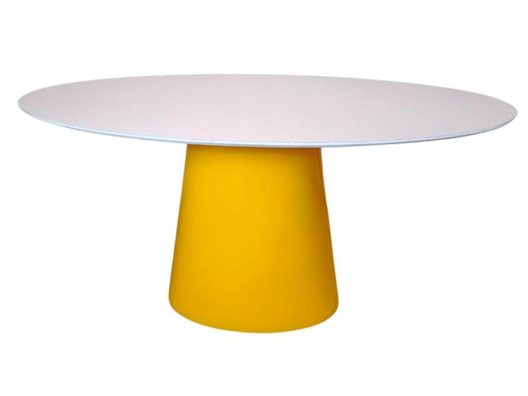 Imagem de Mesa de Jantar Cone Oval 198x122cm Base Amarela Tampo Laca Branca