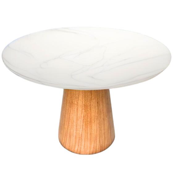 Imagem de Mesa de Jantar Cone Redondo 80 cm Base Freijó Tampo Mármore Branco Extra