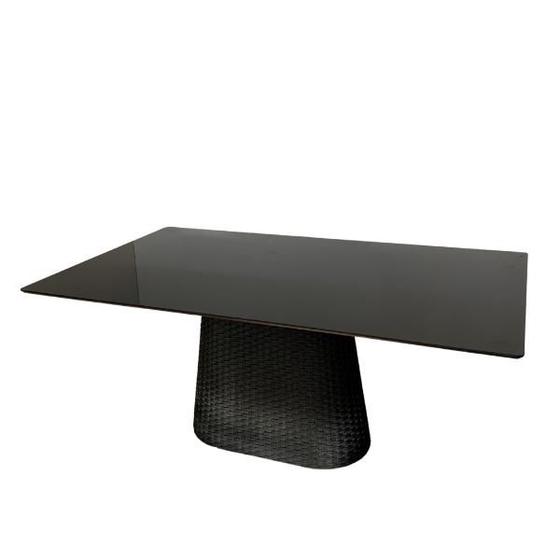 Imagem de Mesa De Jantar Cone Retângular 180x100 cm Tampo Laca Preta Base Corda Náutica Preta