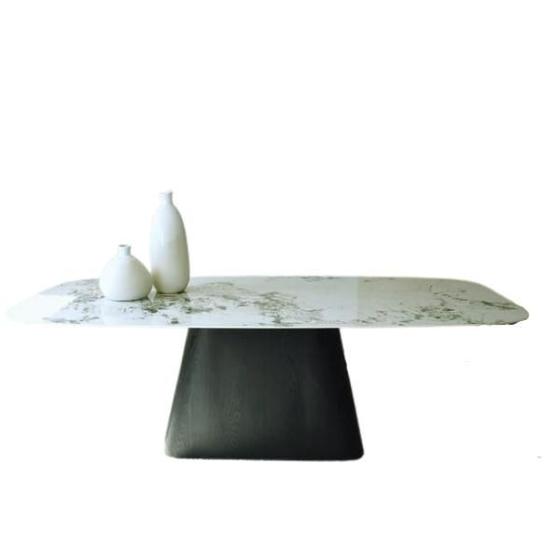 Imagem de Mesa de Jantar Cone Retangular 244x137cm Base Ébano Tampo Efeito Mármore