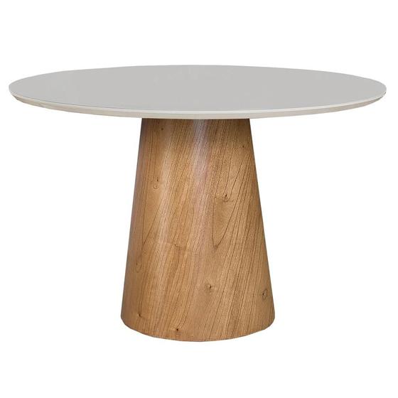 Mesa de Jantar Cone Tampo Vidro Off White com Base Imbuia Mel 90 cm ...