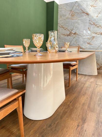 Imagem de Mesa de Jantar Cone Zoe 140x90cm Base Laca Branca Tampo Freijó