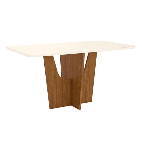 Imagem de Mesa de Jantar Danielly 160 cm Tampo Arredondado com Vidro Nature Off White  Henn