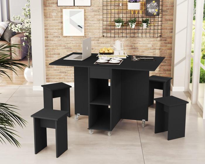 Mesa de jantar dobrável com bancos MDF- Vira aparador Jade Menor preço em Mesa de jantar dobrável com bancos MDF- Vira aparador Jade