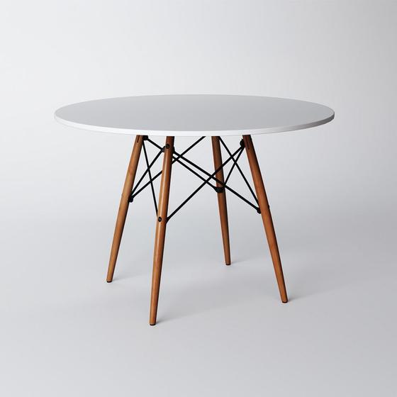 Imagem de Mesa de Jantar Eames 80cm Tampo Redondo Branco Base de Madeira