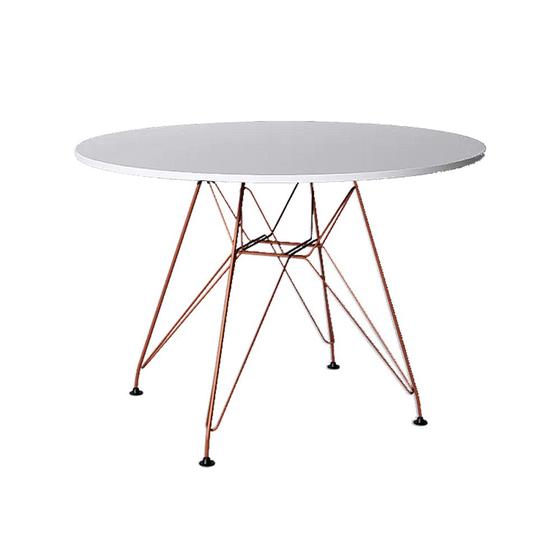 Imagem de Mesa de Jantar Eames Eiffel Redonda 110cm Madeira Branca com Base Ferro Cobre