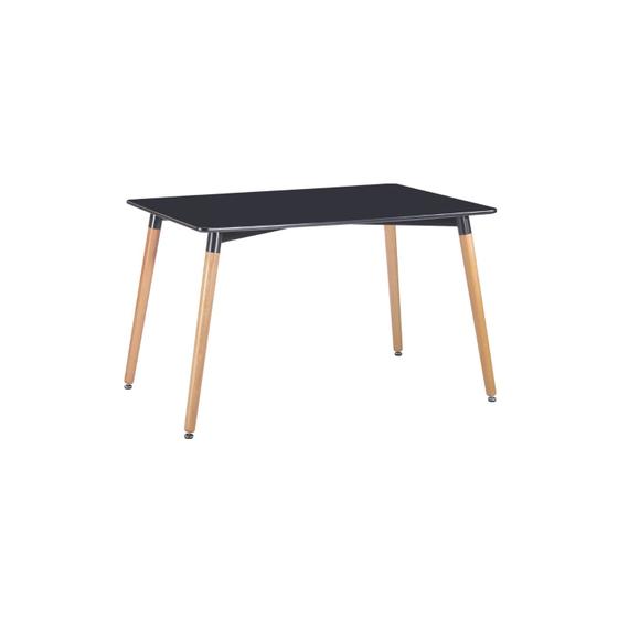 Imagem de Mesa de jantar Eames retangular com estrutura de metal preto com pernas de madeira