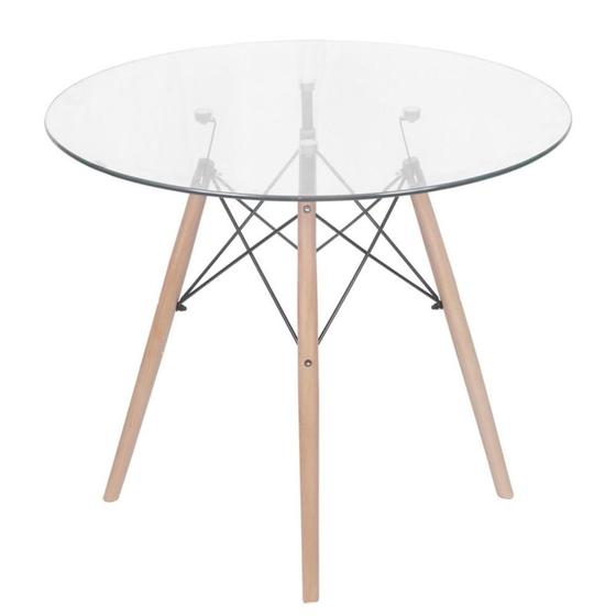 Imagem de Mesa de Jantar Eiffel DKR Redonda 90 cm Tampo de Vidro Base Madeira