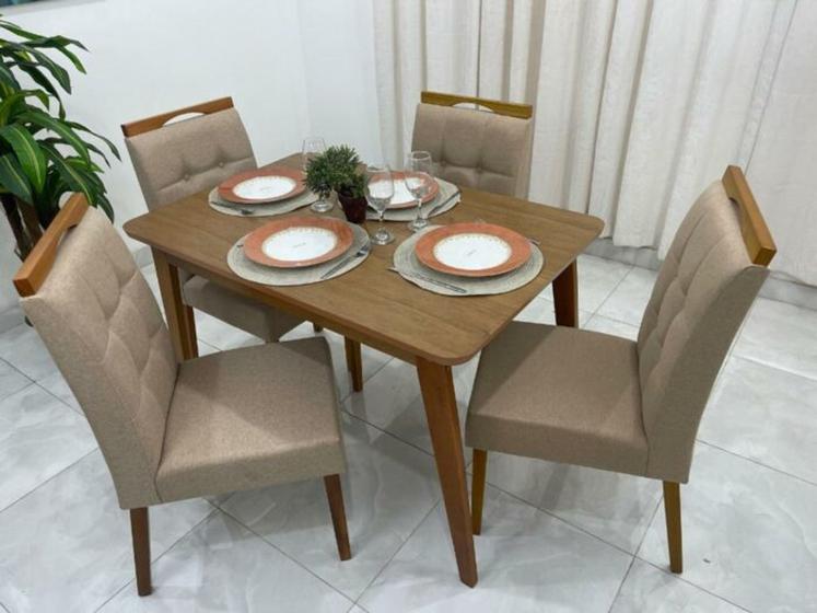 Imagem de Mesa de Jantar Elegance 1.200.80 Com 4 Cadeiras Nicole  Cinamomo/Bege Linho