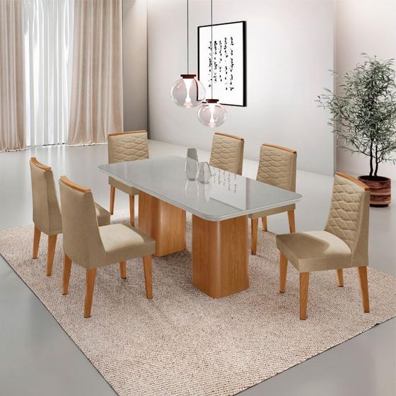 Imagem de Mesa de Jantar Eloise 180cm Tampo MDF Vidro com 6 Cadeiras Eloise Moderna Mobília
