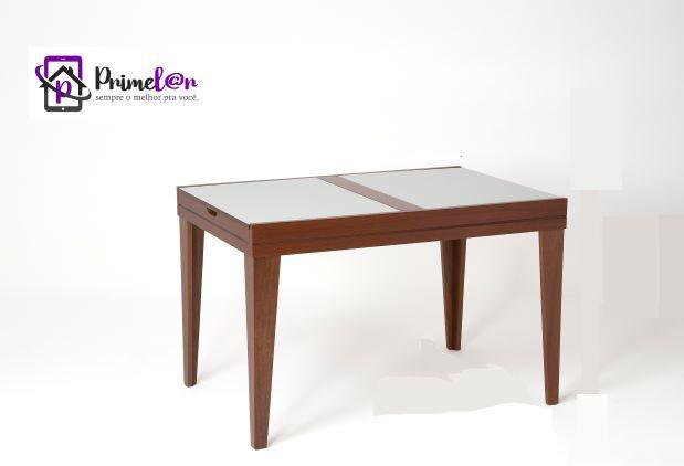 Imagem de Mesa De Jantar Extensível 1.20 a 1.80 Com Vidro Pés Madeira Gênova