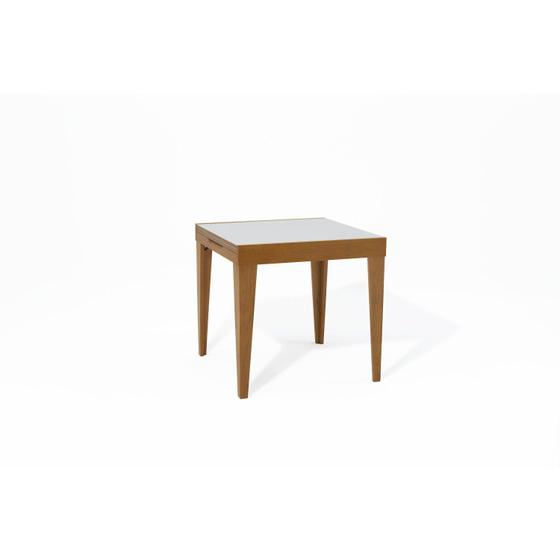 Imagem de Mesa de Jantar Extensível 80/160 cm Tampo Vidro Pés Madeira Maciça Imbuia Tock Carmo Móveis