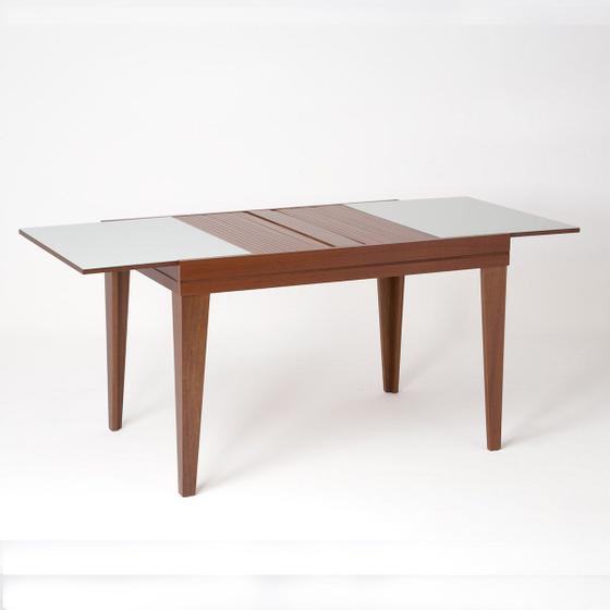 MESA DE JANTAR EXTENSÍVEL GENOVA - COR IMBUIA COM VIDRO BRANCO - 120x80 - PADRÃO Menor preço em MESA DE JANTAR EXTENSÍVEL GENOVA - COR IMBUIA COM VIDRO BRANCO - 120x80 - PADRÃO