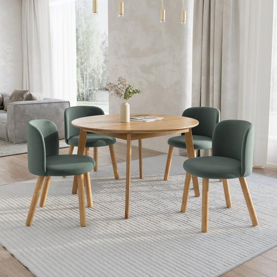 Imagem de Mesa de Jantar Extensível Redonda com 4 Cadeiras Madeira Maciça Tasila Yescasa