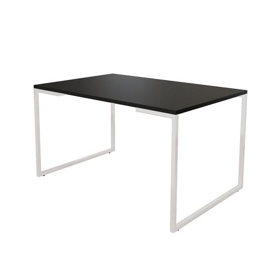 Imagem de Mesa de Jantar Industrial 6 Lugares Preta 140x90 Base Aço Branco