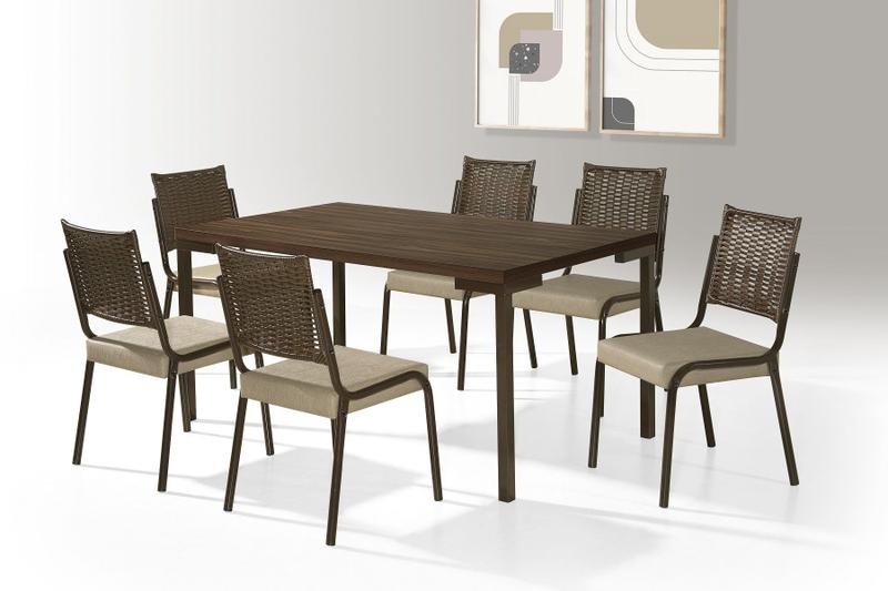 Imagem de Mesa de Jantar Inovare + 6 Cadeira Rainha Junco Tampo Tinto Trendi - Tubo Chocolate