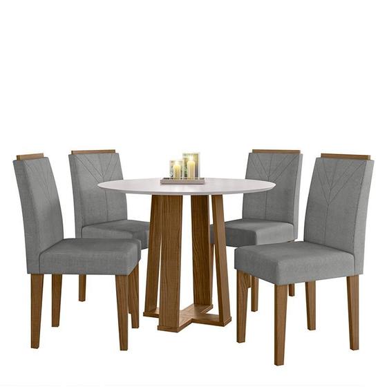 Mesa de Jantar Isabela 100x100 com 4 Cadeiras Amanda Ipê/Off White/Cinza Claro - PR Móveis Menor preço em Mesa de Jantar Isabela 100x100 com 4 Cadeiras Amanda Ipê/Off White/Cinza Claro - PR Móveis