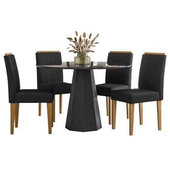 Imagem de Mesa de jantar Isis 120x120 cm com Vidro Preto e 4 Cadeiras Ana Ype Veludo Preto  New Ceval