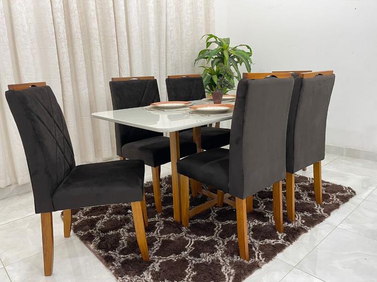 Imagem de Mesa de Jantar Itália 1.60x0.80 Com 6 Cadeiras Califórnia  Cinamomo/Off White/Marrom