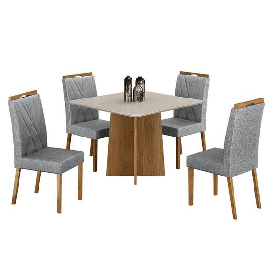 Imagem de Mesa de Jantar Jade 90cm Cinamomo Off White com 4 Cadeiras Lara Linho Prata - Valdemóveis