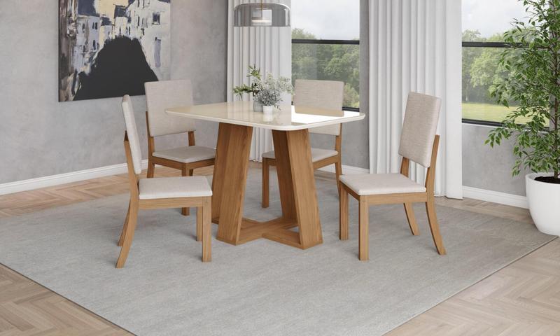 Imagem de Mesa de Jantar Lins 120 C/ Vidro Nature/Off White - Henn