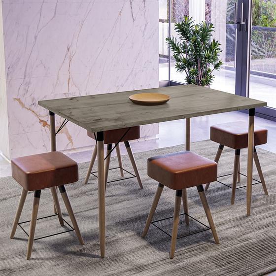 Imagem de Mesa de Jantar Madri Ebano e 4 Bancos Rio Pés Natural Tecido Sintético Telha Salaone