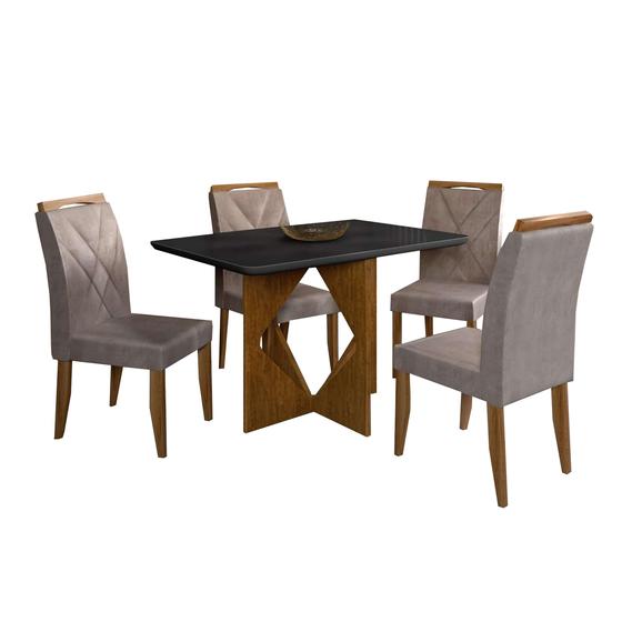 Imagem de Mesa de Jantar Madrid 90x90cm com 4 Cadeiras Califórnia Minas Plac Cor Cinamomo Preto