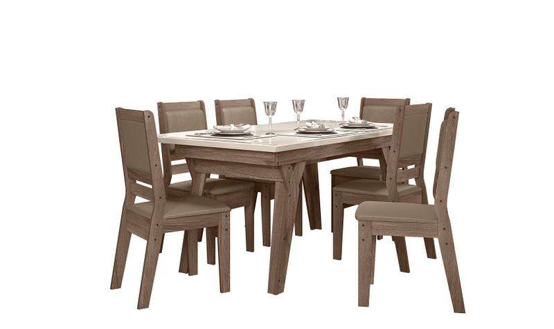 Imagem de Mesa de Jantar Marfim 1,56 com 6 Cadeiras Celta Moveis