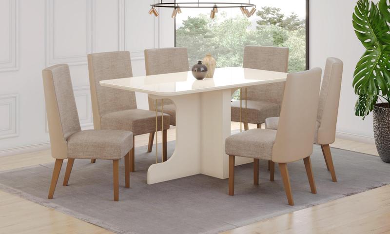 Imagem de Mesa de Jantar Mavi 160 C/ Vidro Off White - Henn