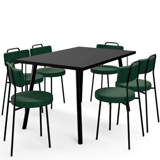 Imagem de Mesa de Jantar Montreal Preto 135cm com 06 Cadeiras Industrial Barcelona F01 material sintético Verde - Lyam