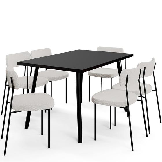 Imagem de Mesa de Jantar Montreal Preto 135cm com 06 Cadeiras Industrial Melina F01 Bouclê Cru - Lyam