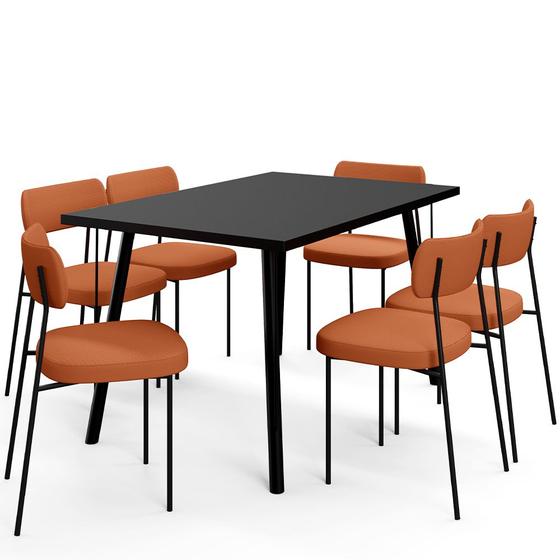 Imagem de Mesa de Jantar Montreal Preto 135cm com 06 Cadeiras Industrial Melina F01 Tecido Terracota - Lyam