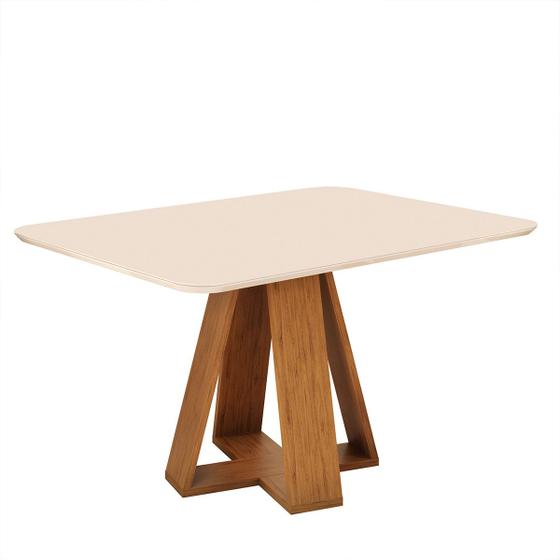 Imagem de Mesa de Jantar Nápoles 4 Lugares 120x90cm Tampo Vidro e MDF  Sem Cadeiras Freijo - Off White - ÉdeCasaMóveis