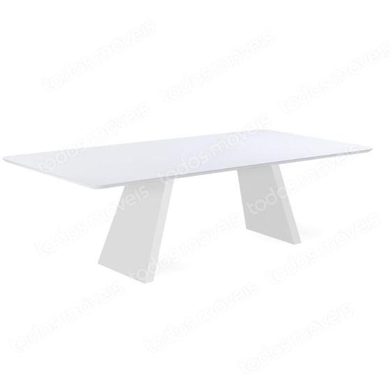 Imagem de Mesa de Jantar Nirvana Livia 180 cm Retangular Borda Arredondada Madeira Vidro Colado Branco