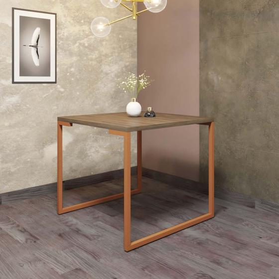 Imagem de Mesa de Jantar Office Stan Industrial 4 lugares Quadrada 90 cm Ferro Bronze Tampo 100% MDF Marrom - Ahazzo Móveis