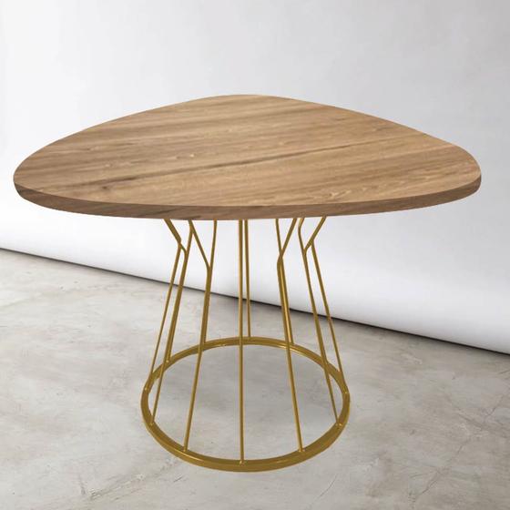 Imagem de Mesa De jantar Orgânica Oval Maisa 90x90x75cm Ferro Dourado Tampo 100% MDF Madeira - Ahazzo Móveis