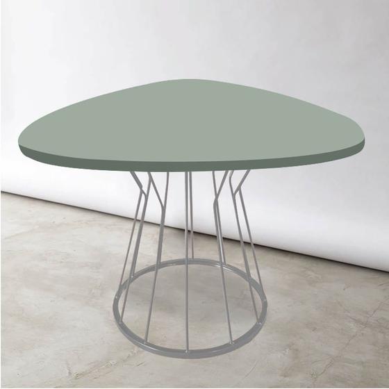 Imagem de Mesa De jantar Orgânica Oval Maisa 90x90x75cm Ferro Prata Tampo 100% MDF Verde Oliva - Ahazzo Móveis