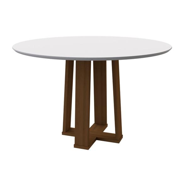 Imagem de Mesa De Jantar Para 4 Lugares 1,20m Tampo Redondo Com Vidro Isabela Imbuia Off White New Ceval